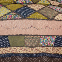 Load image into Gallery viewer, Tache Spring Shower Olive Green Navy Blue Floral Scalloped Cotton Patchwork Quilt Set (DXJ10077)
