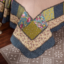 Load image into Gallery viewer, Tache Spring Shower Olive Green Navy Blue Floral Scalloped Cotton Patchwork Quilt Set (DXJ10077)