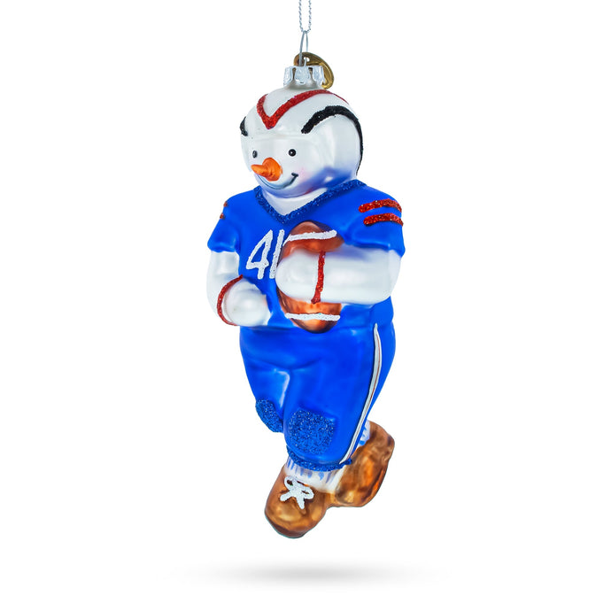 Snowman Football Player Glass Christmas Ornament