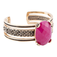 Load image into Gallery viewer, Red Raspberry Quartz Golden Statement Cuff Bracelet