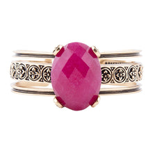 Load image into Gallery viewer, Red Raspberry Quartz Golden Statement Cuff Bracelet
