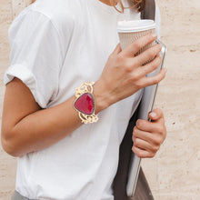 Load image into Gallery viewer, Red Bordeaux Quartz Golden Statement Cuff Bracelet