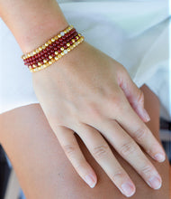 Load image into Gallery viewer, Red Carnelian and Yellow Jade Golden Stretch Bracelet Set