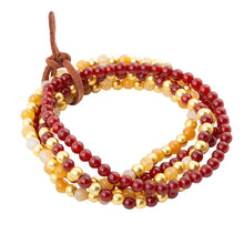 Load image into Gallery viewer, Red Carnelian and Yellow Jade Golden Stretch Bracelet Set