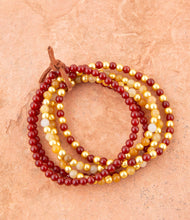 Load image into Gallery viewer, Red Carnelian and Yellow Jade Golden Stretch Bracelet Set