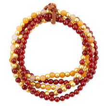 Load image into Gallery viewer, Red Carnelian and Yellow Jade Golden Stretch Bracelet Set