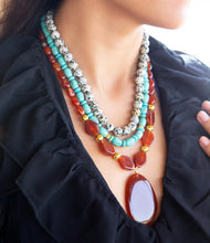 Load image into Gallery viewer, Red Carnelian Colorful Golden Pendant Necklace