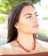 Load image into Gallery viewer, Orange Carnelian Golden Beaded Statement Necklace