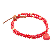 Load image into Gallery viewer, Red Coral Hart Golden Stretch Bracelet Set