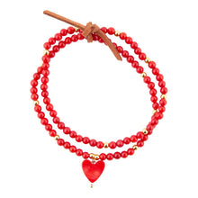 Load image into Gallery viewer, Red Coral Hart Golden Stretch Bracelet Set