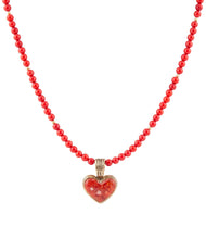 Load image into Gallery viewer, Red Coral Hart Pendant Golden Bronze Necklace