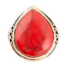Load image into Gallery viewer, Red Howlite Golden Teardrop Ring