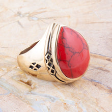Load image into Gallery viewer, Red Howlite Golden Teardrop Ring