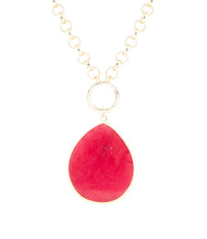Load image into Gallery viewer, Red Jade Teardrop Golden Chain Necklace