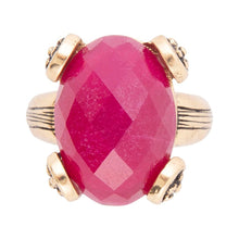 Load image into Gallery viewer, Faceted Red Raspberry Quartz Golden Statement Ring