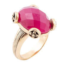 Load image into Gallery viewer, Faceted Red Raspberry Quartz Golden Statement Ring