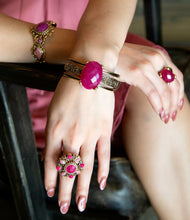 Load image into Gallery viewer, Faceted Red Raspberry Quartz Golden Statement Ring