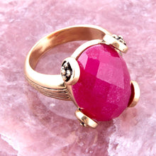 Load image into Gallery viewer, Faceted Red Raspberry Quartz Golden Statement Ring