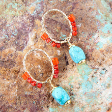 Load image into Gallery viewer, Red River Turquoise and Coral Post Earrings