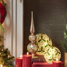 Load image into Gallery viewer, 16.5&quot; Holly Leaf Glass Christmas Finial Decoration