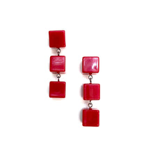 Load image into Gallery viewer, Cherry Red Cube Tri Dot Drop Earrings