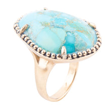 Load image into Gallery viewer, Refined Blue Turquoise Golden Statement Ring