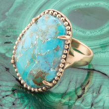 Load image into Gallery viewer, Refined Blue Turquoise Golden Statement Ring