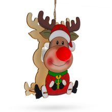 Load image into Gallery viewer, Wooden Reindeer with Present Christmas Ornament with Light Up Nose Cutout