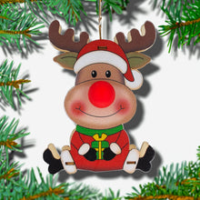 Load image into Gallery viewer, Wooden Reindeer with Present Christmas Ornament with Light Up Nose Cutout