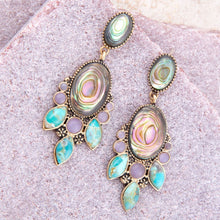 Load image into Gallery viewer, Regal Blue Abalone Mixed Stone Golden Statement Drop Earrings