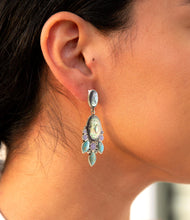 Load image into Gallery viewer, Regal Blue Abalone Mixed Stone Golden Statement Drop Earrings