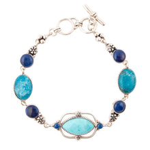 Load image into Gallery viewer, Regal Blue Turquoise and Apatite Sterling Silver Link Bracelet