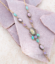 Load image into Gallery viewer, Regalia Blue Abalone Golden Y Necklace