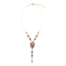 Load image into Gallery viewer, Regalia Blue Turquoise Purple and Orange Coral Golden Y Necklace