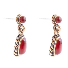 Load image into Gallery viewer, Roped Orange Carnelian Golden Drop Earrings