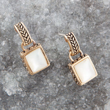 Load image into Gallery viewer, Roped White Mother of Pearl Golden Post Earrings