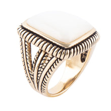 Load image into Gallery viewer, Roped White Mother of Pearl and Golden Statement Ring