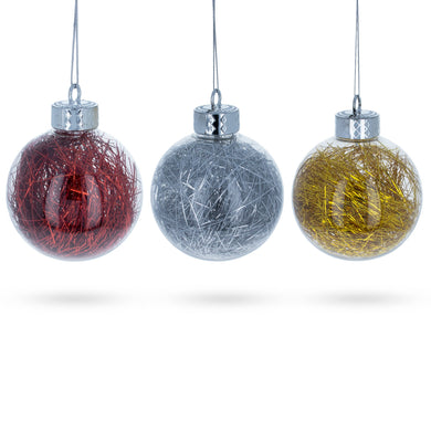 Set of 3 Filled Colorful Clear Plastic Christmas Ornaments 4 Inches