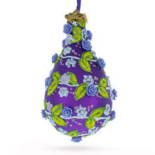 Load image into Gallery viewer, Embossed Roses on Purple Waterdrop Finial Glass Christmas Ornament