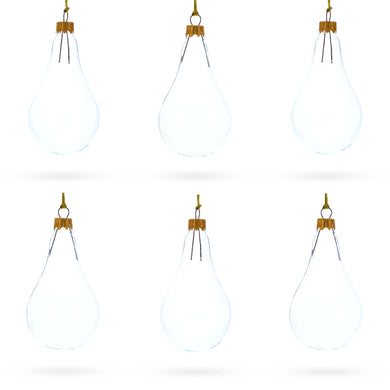 Set of 6 Clear Glass Waterdrop Finial Christmas Ornaments