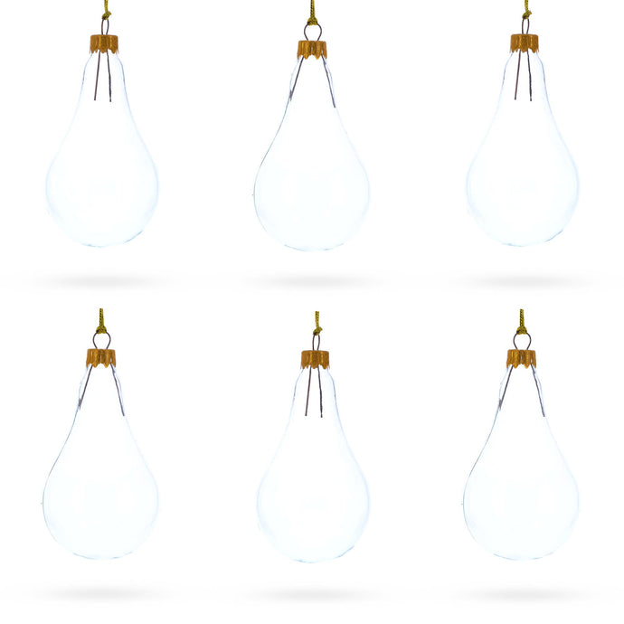 Set of 6 Clear Glass Waterdrop Finial Christmas Ornaments