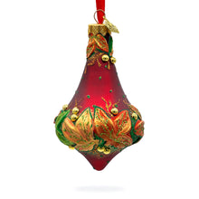 Load image into Gallery viewer, Leaves on Red Bell Shape Finial Glass Christmas Ornament