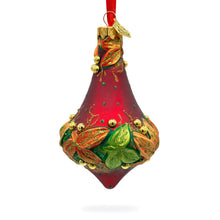 Load image into Gallery viewer, Leaves on Red Bell Shape Finial Glass Christmas Ornament