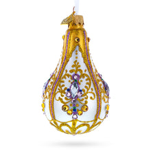 Load image into Gallery viewer, Multicolored Jewels on Golden Swirls Pear Shape Finial Glass Ornament