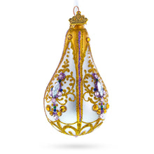 Load image into Gallery viewer, Multicolored Jewels on Golden Swirls Pear Shape Finial Glass Ornament