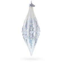 Load image into Gallery viewer, Pearl and Glitter Jeweled Elongated Pointed Teardrop Finial Glass Christmas Ornament