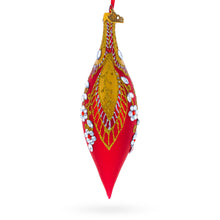 Load image into Gallery viewer, Red and Gold Jewel-Encrusted Elongated Pointed Teardrop Finial Glass Christmas Ornament