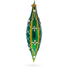 Load image into Gallery viewer, Emerald Jeweled Lattice Elongated Pointed Teardrop Finial Glass Christmas Ornament