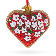 Load image into Gallery viewer, Embellished Ruby Floral Heart Glass Ornament