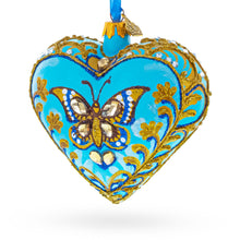 Load image into Gallery viewer, Turquoise Butterfly Elegance Heart Glass Ornament